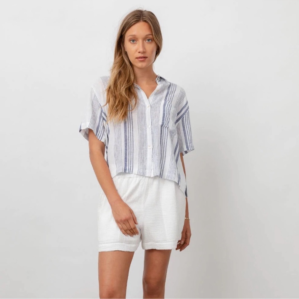 Rails Blue White PAYTON DRESDEN STRIPE Button Down Short Sleeve Top